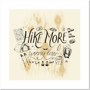 Hike more, worry less quote lettering illustration Posters and Art